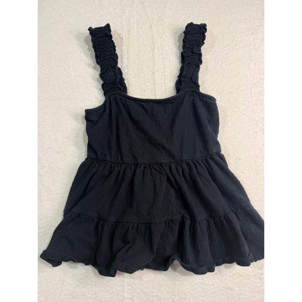 Altar'd State Black Babydoll Tank Top Ruffle Smocked Straps Tiered Peplum Medium